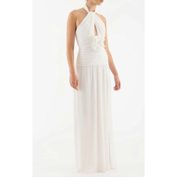 Rebecca Vallance White Floral Guinevere Halter Gown Maxi US 4 - Picture 6 of 11